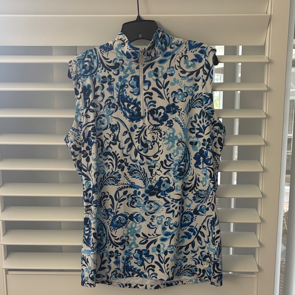 KASTEL® SLEEVELESS TANK IKAT 1/4 ZIP SHIRT; Sz: L; EUC - Picture 2 of 11